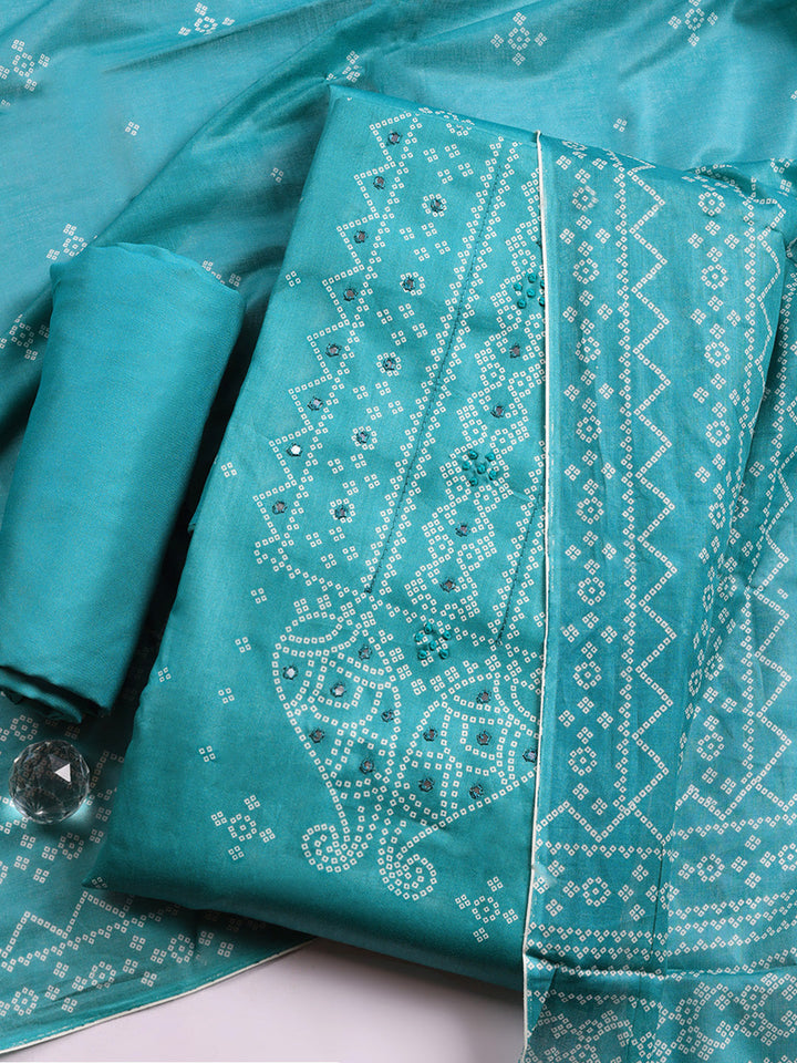 Printed Cotton Blend Unstitched Suit With Pant &amp; Dupatta
