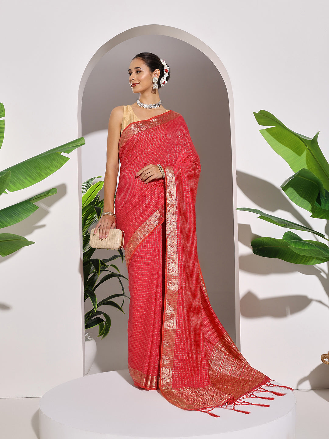 Zaari Jaal Tussar Saree