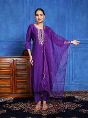 Printed Cotton Blend Kurta With Pants & Dupatta