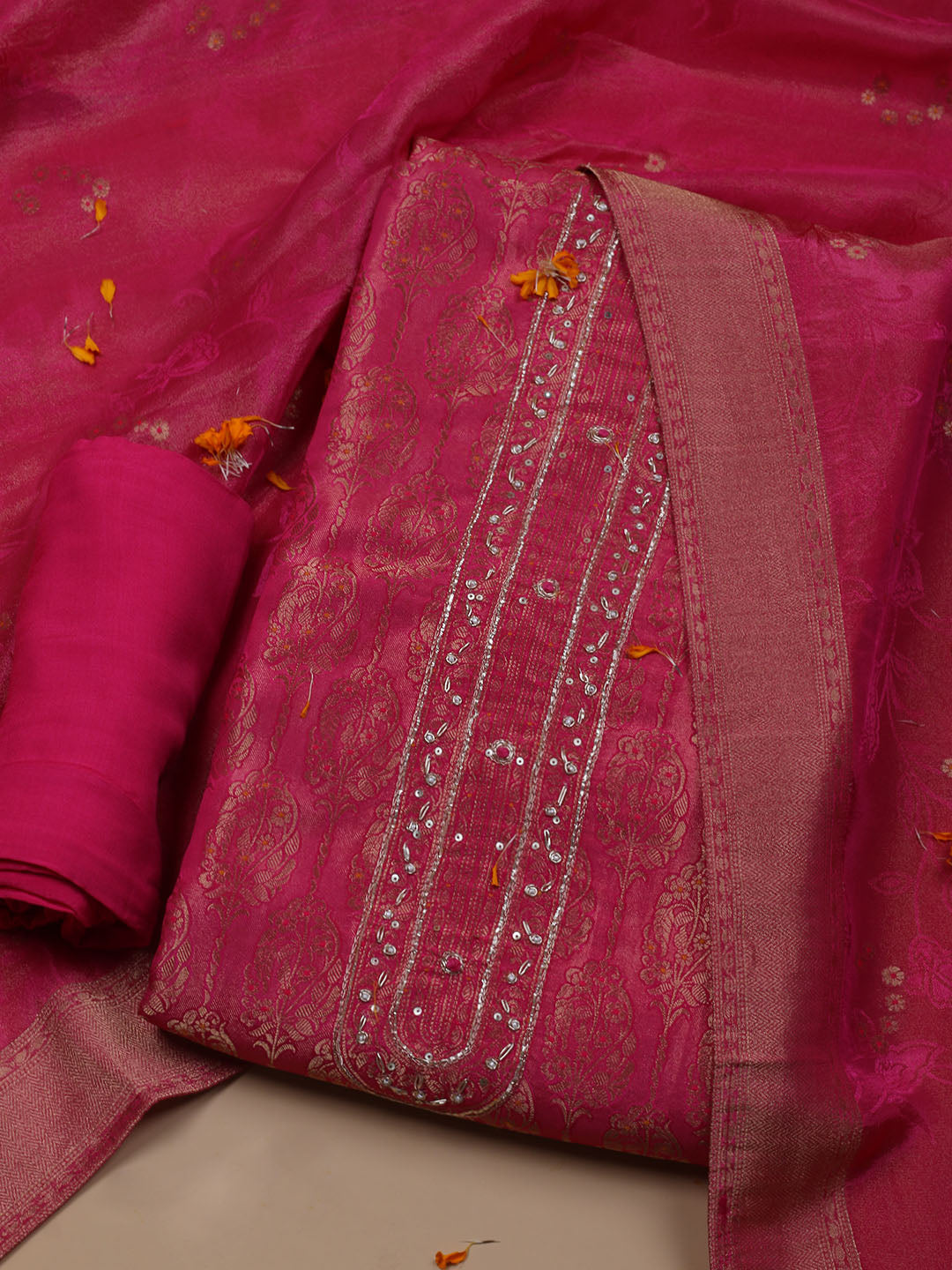 Kanjeevaram Chanderi Unstitched Suit With Dupatta
