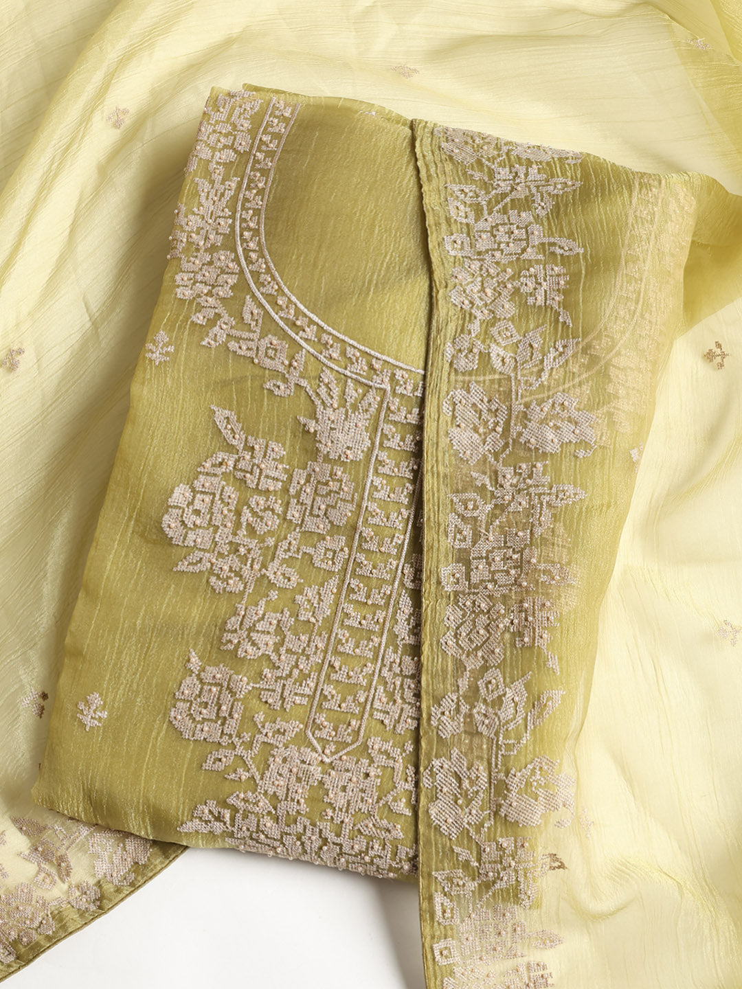 Embroidered Tissue Unstitched Suit With Dupatta