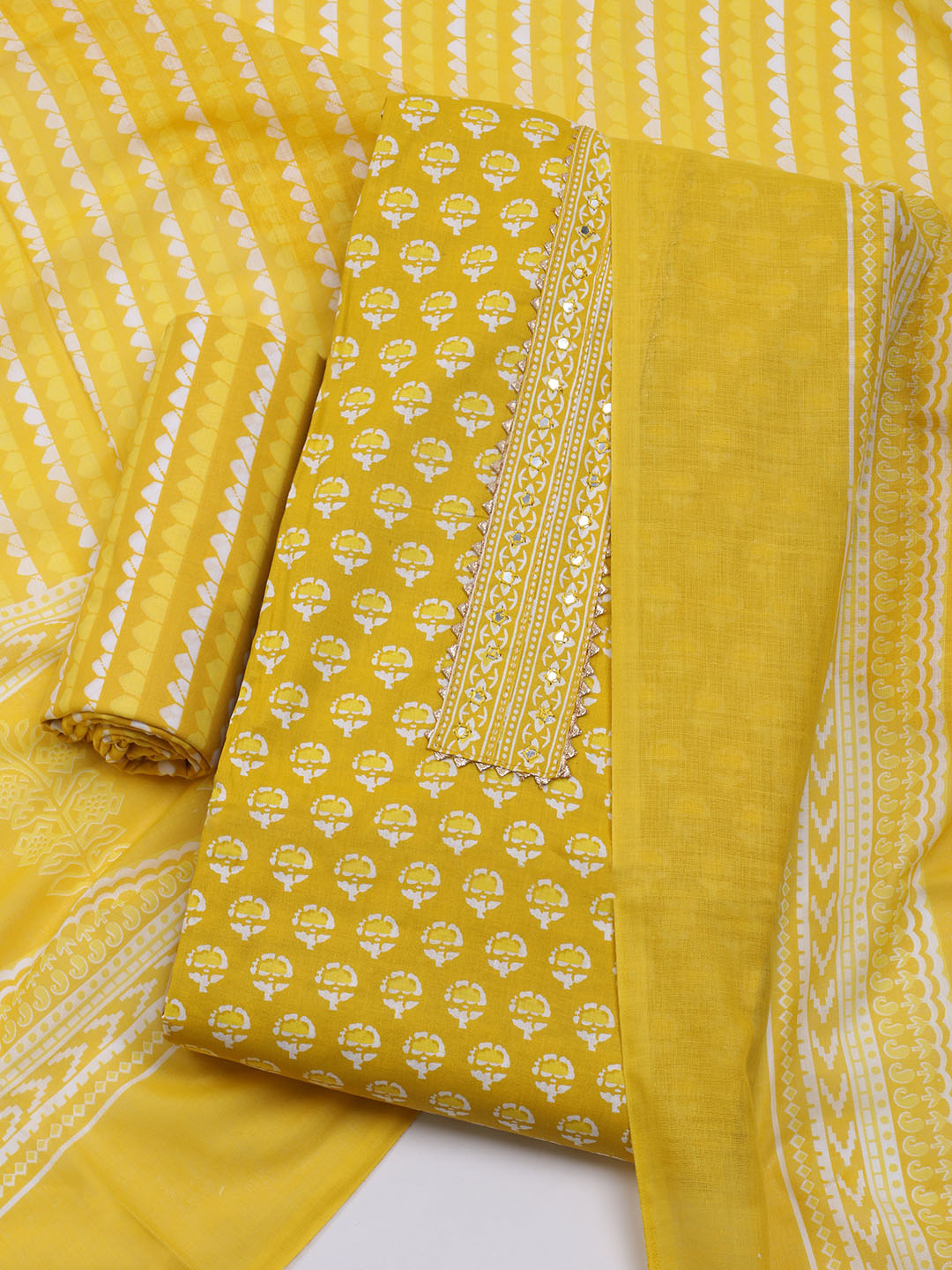 Printed Cotton Blend Unstitched Suit With Dupatta
