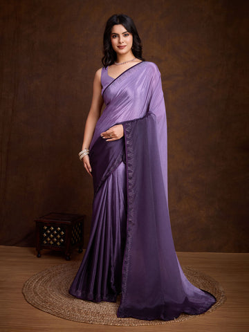 Stone Work Border Chinon Saree