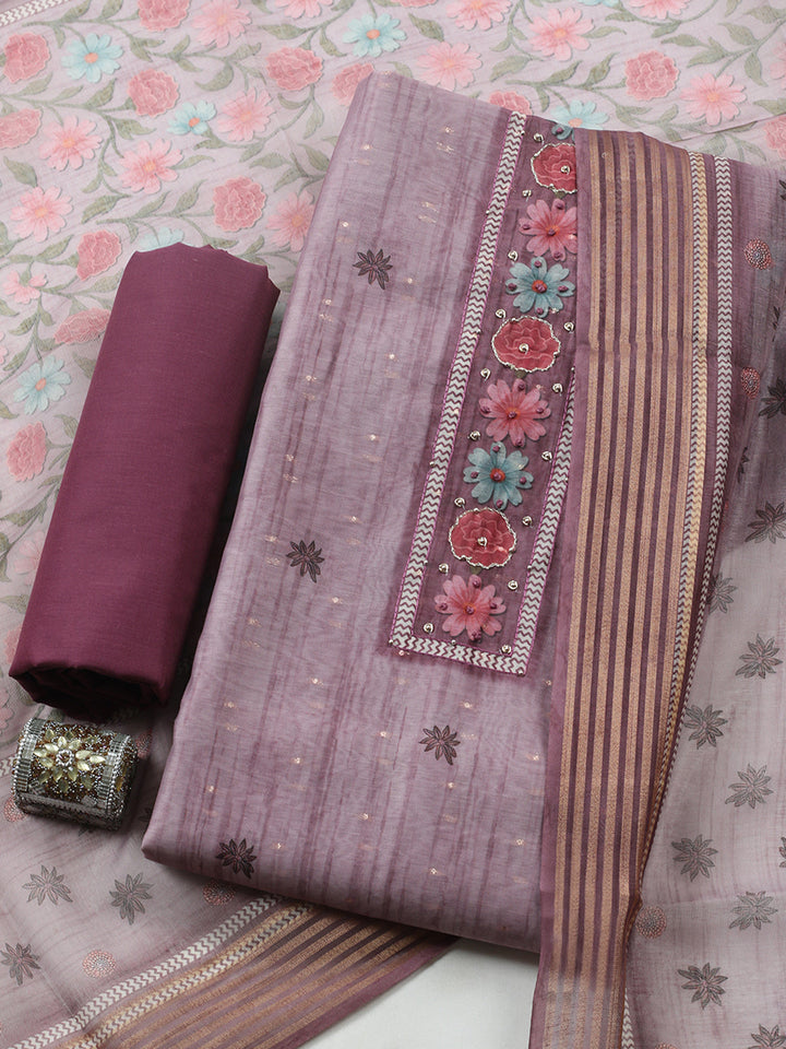 Embroidered Cotton Blend Unstitched Suit With Pant &amp; Dupatta