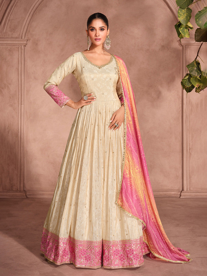 Embroidered Art Silk Suit With Pant &amp; Dupatta