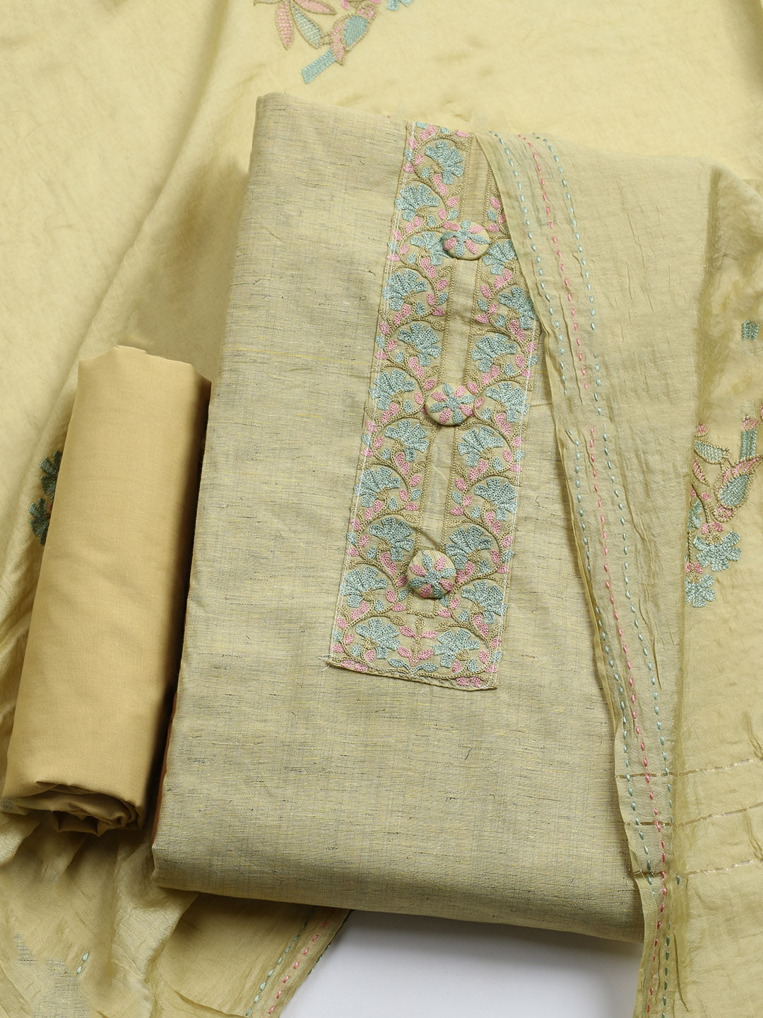 Embroidered Cotton Unstitched Suit With Dupatta