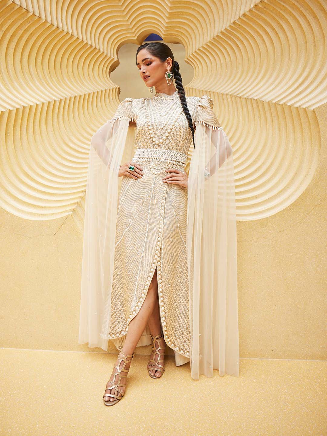 Digital Printed Crepe Gown Dress With Front Slit