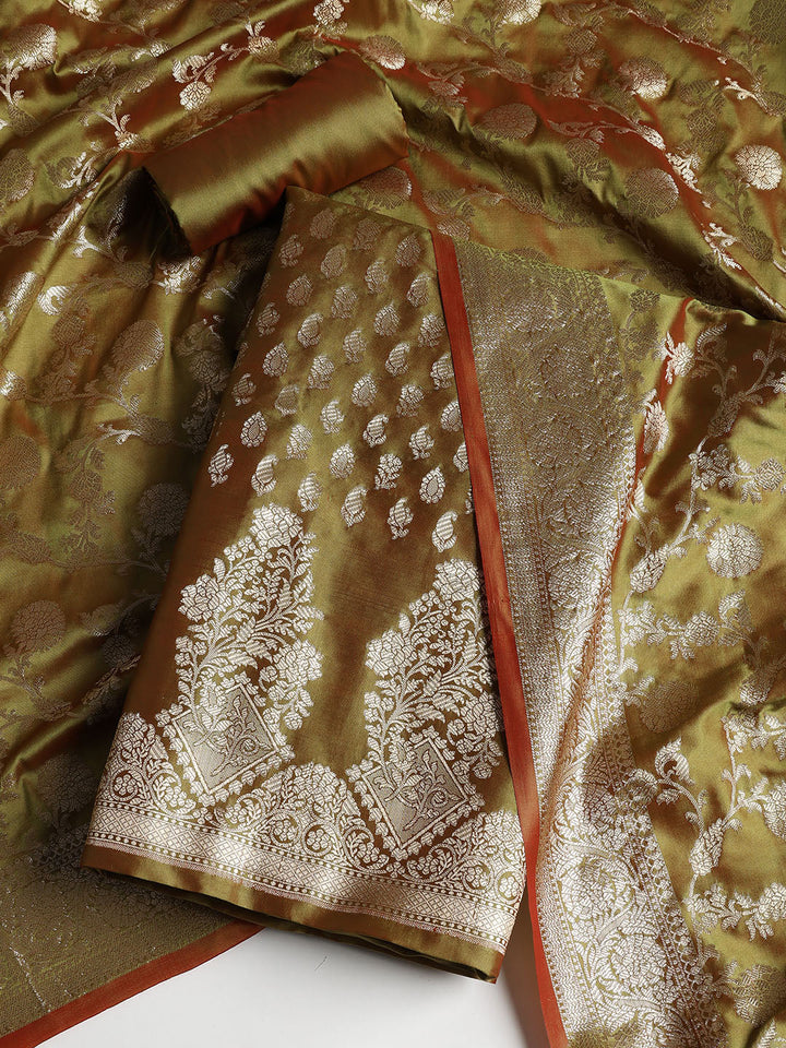 Woven Banarasi Chanderi Unstitched Suit With Dupatta