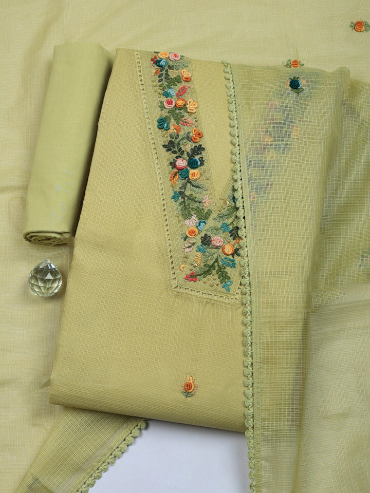 Embroidered Cotton Blend Unstitched Suit With Pant &amp; Dupatta