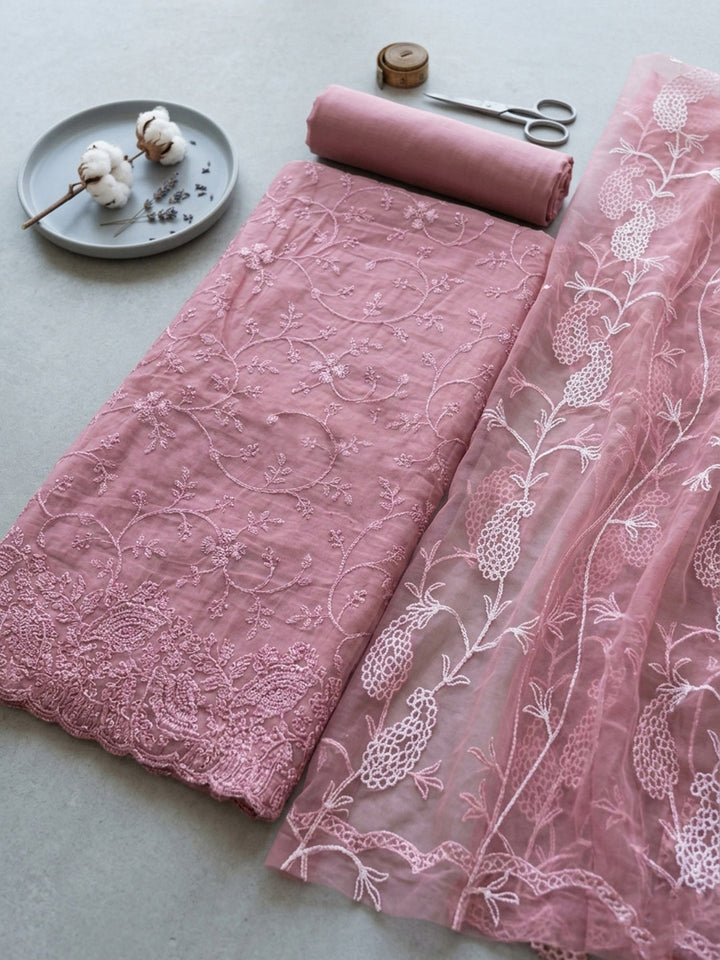 Printed Cotton Blend Unstitched Suit With Pant &amp; Dupatta