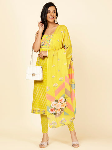 Printed Cotton Unstitched Suit Piece With Dupatta