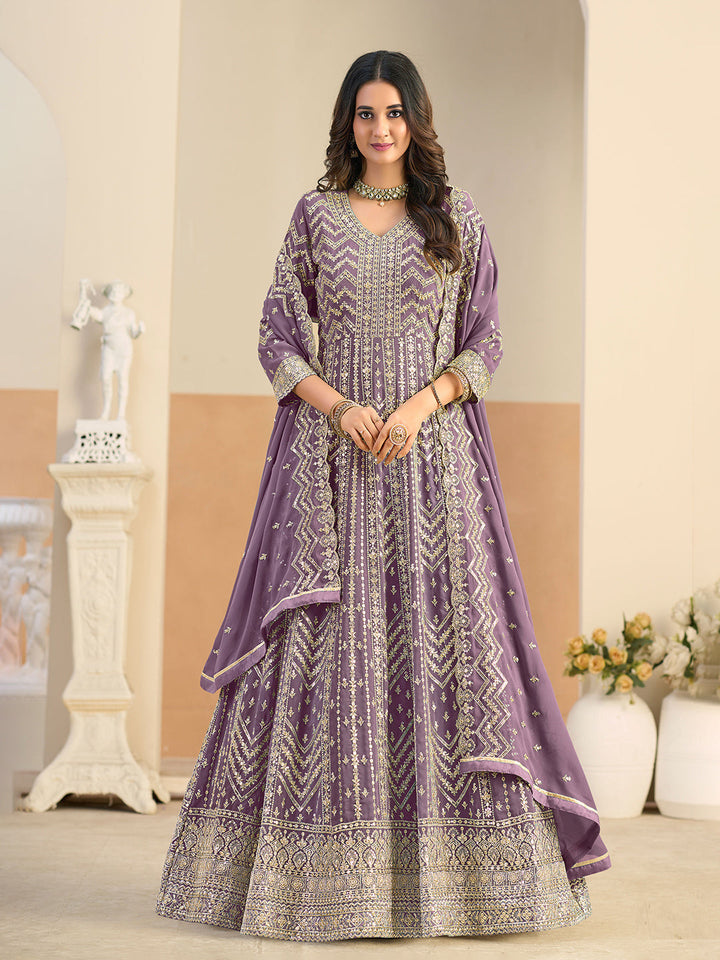 Embroidered Geogrette Semi Stitched Gown With Pant &amp; Dupatta
