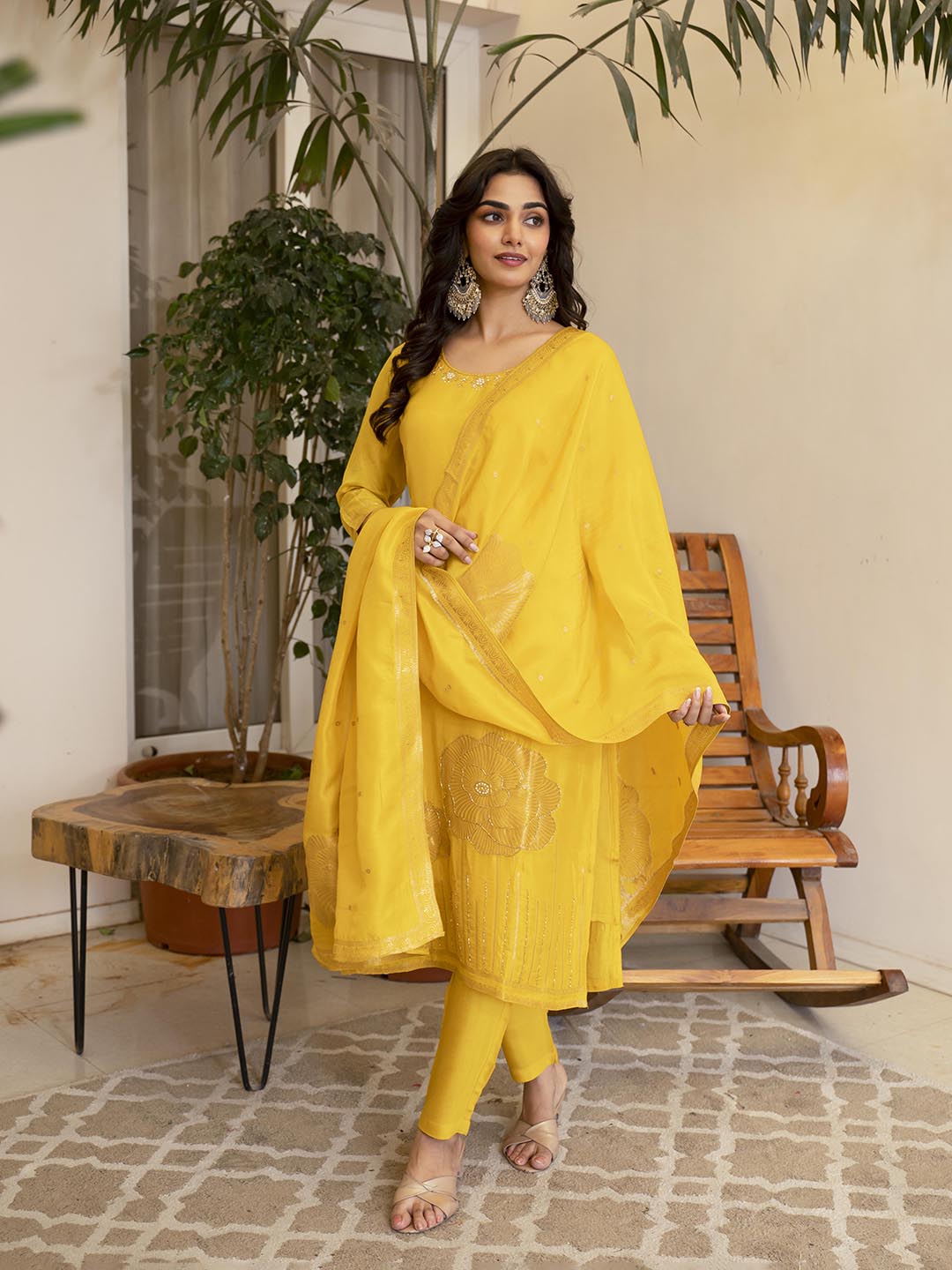 Embroidered Silk Kurta With Pant &amp; Dupatta