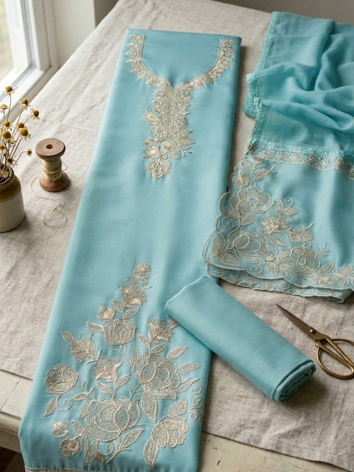 Embroidered Chanderi Unstitched Suit Pant &amp; Dupatta