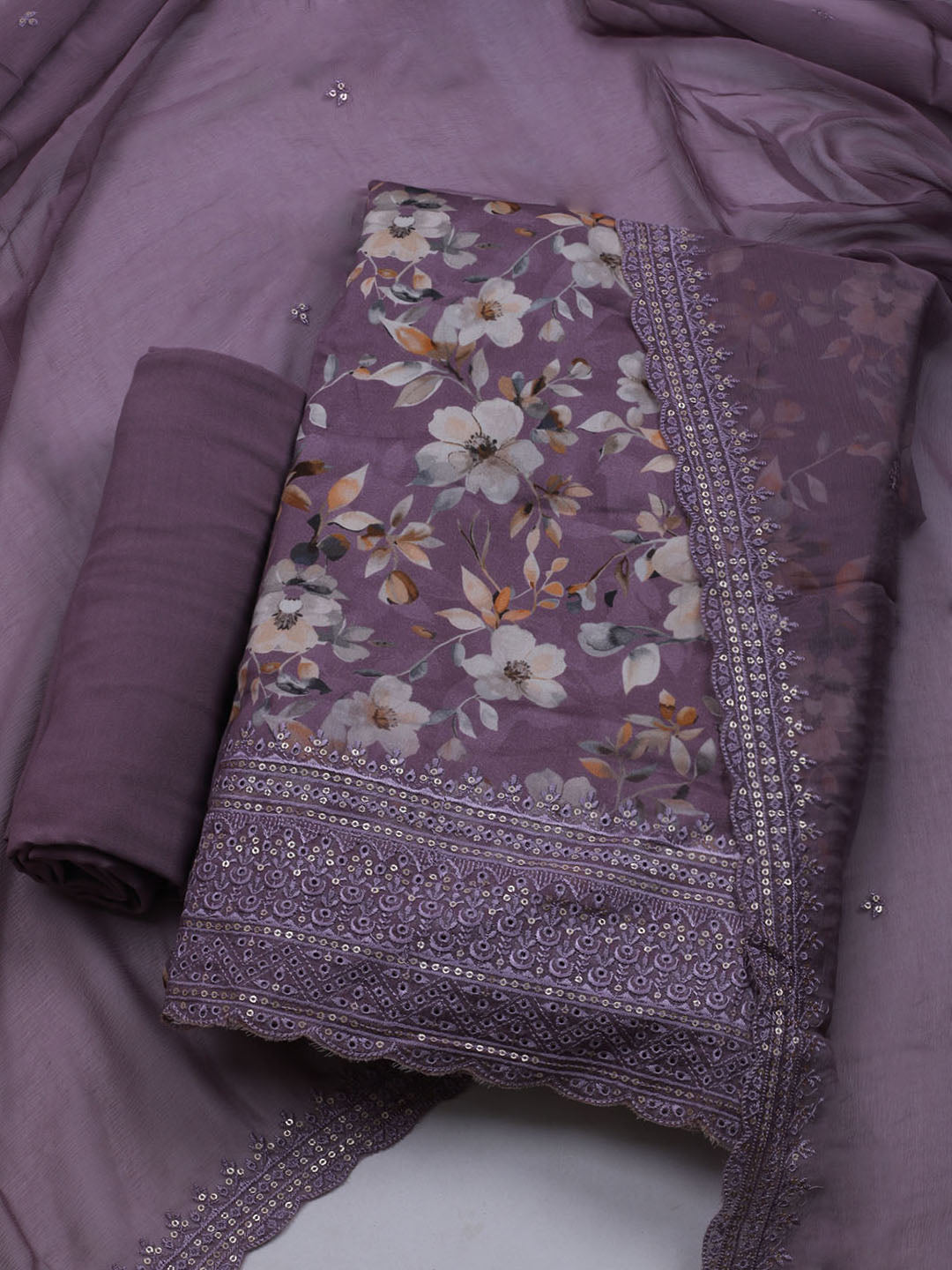 Printed Cotton Blend Unstitched Suit With Dupatta