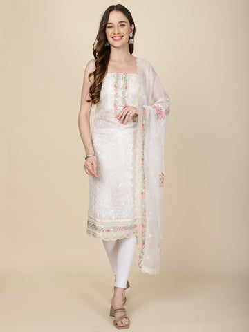 Booti Embroidered Organza Unstitched Suit Piece With Dupatta