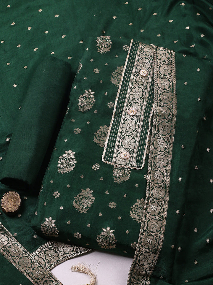 Embroidered Chanderi Unstitched Suit With Pant &amp; Dupatta