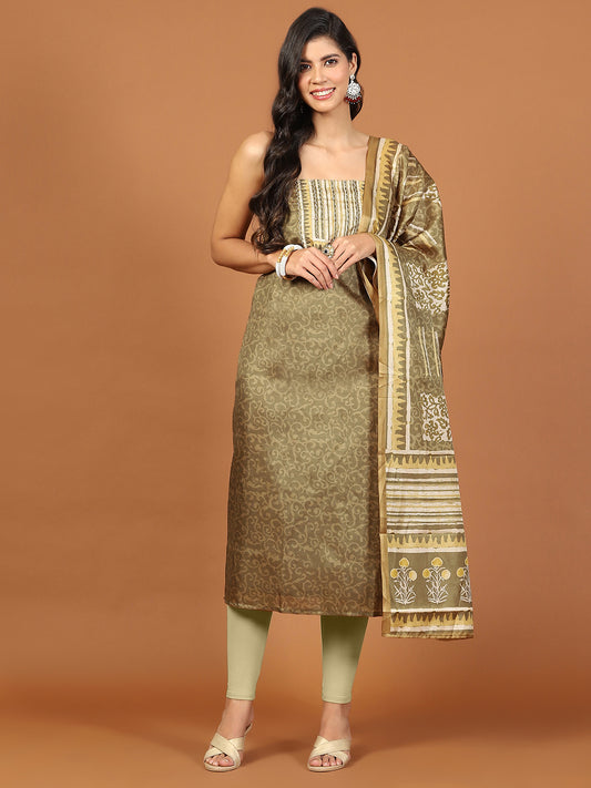 Neck Patti Tussar Unstitched Suit Piece With Dupatta