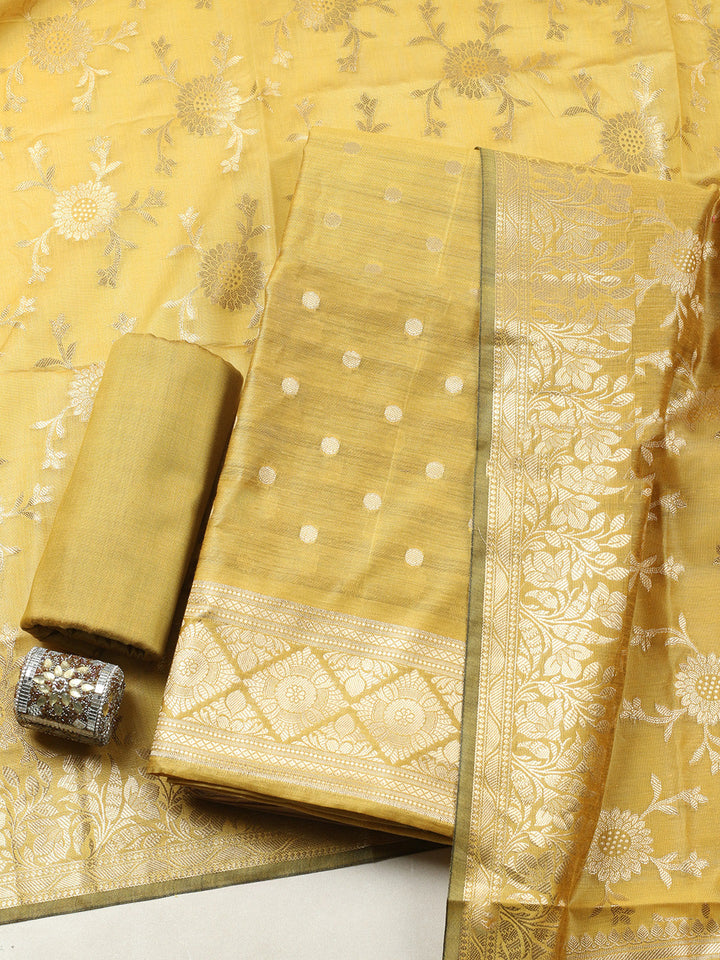 Woven Design Chanderi Unstitched Suit With Pant &amp; Dupatta