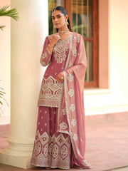 Embroidered Tora Silk Kurti With Gharara & Dupatta