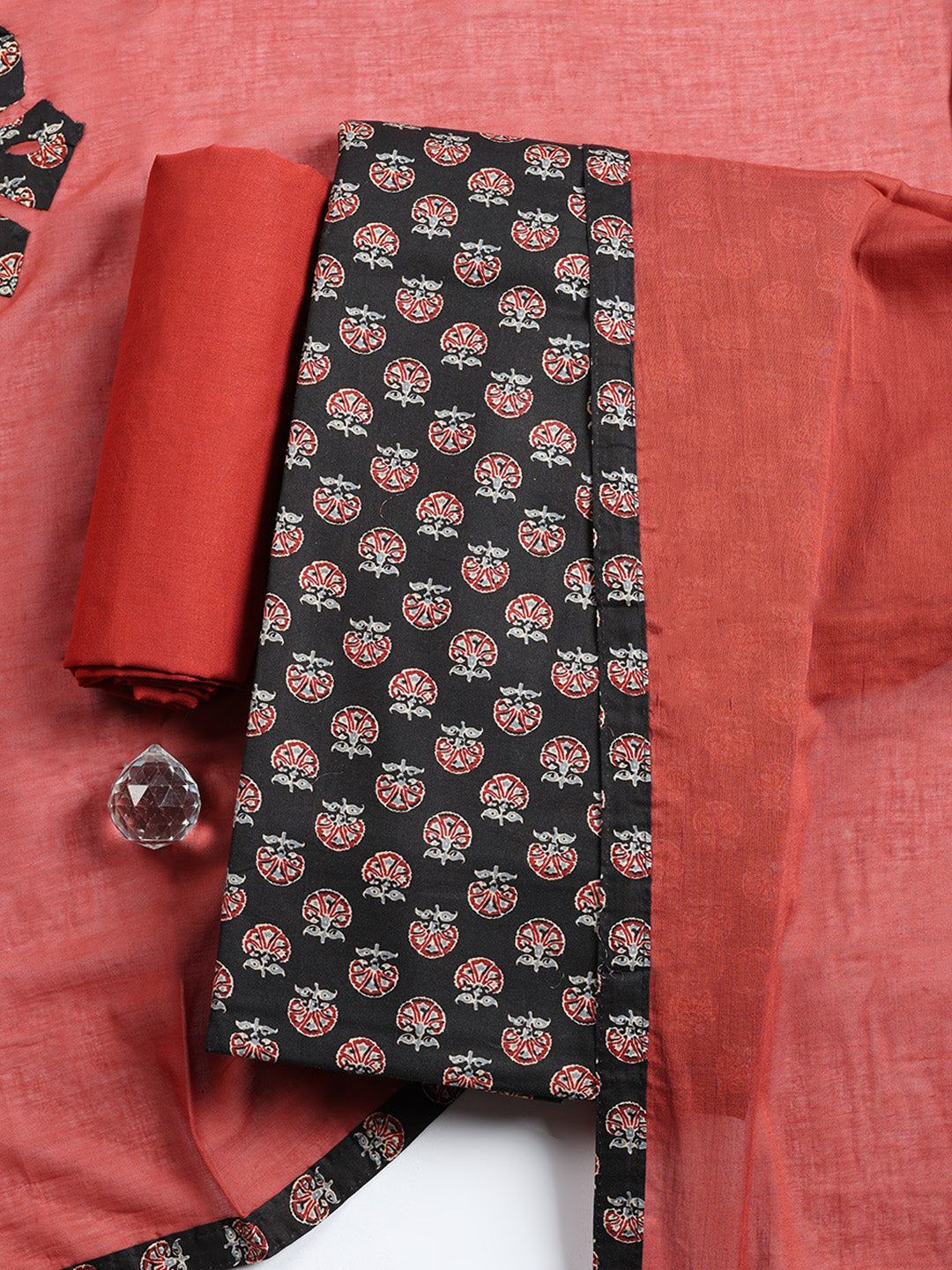 Printed Cotton Blend Unstitched Suit With Pant &amp; Dupatta