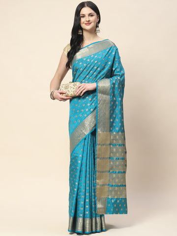 Zari Border Booti Woven Handloom Saree