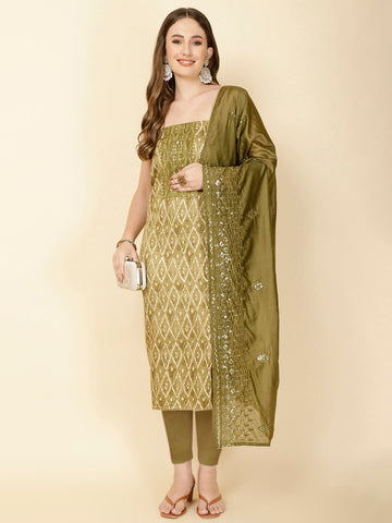 Neck Embroidery Cotton Unstitched Suit Piece With Dupatta