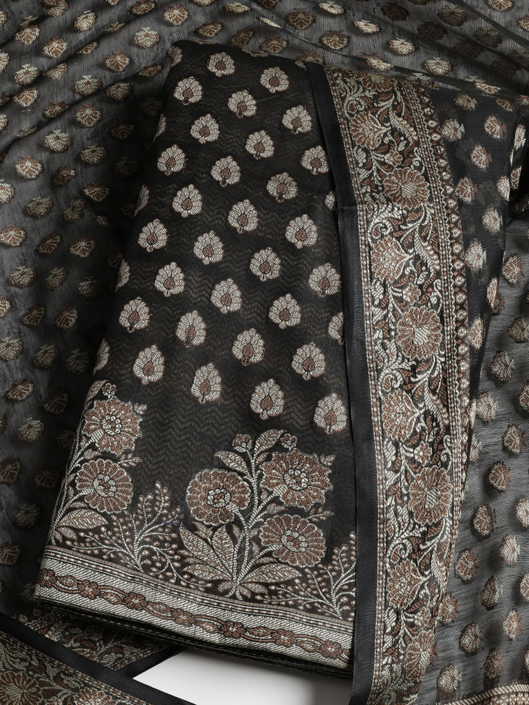 Woven Banarasi Chanderi Unstitched Suit With Dupatta