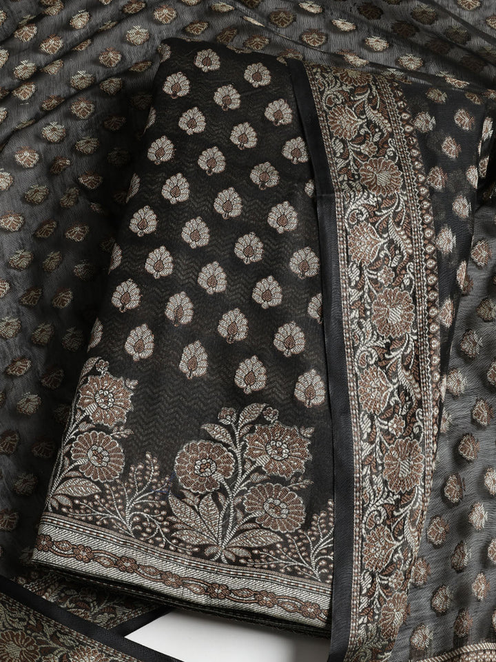 Woven Banarasi Chanderi Unstitched Suit With Dupatta