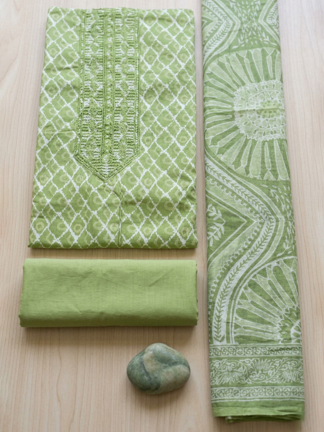 Embroidered Cotton Blend Unstitched Suit With Pant &amp; Dupatta