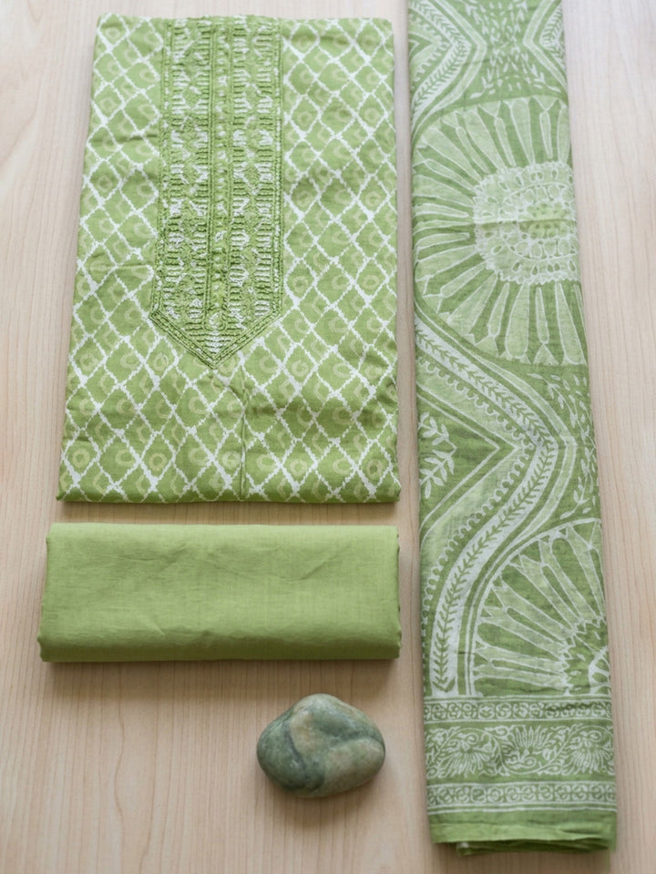 Embroidered Cotton Blend Unstitched Suit With Pant &amp; Dupatta