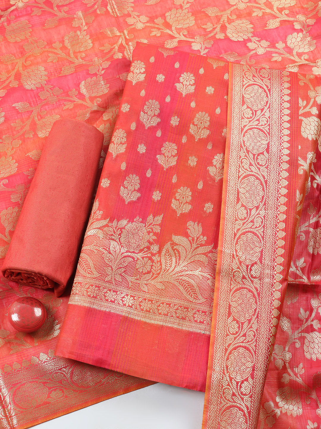Woven Design Chanderi Unstitched Suit With Pant &amp; Dupatta