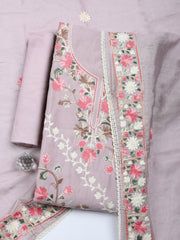 Embroidered Chanderi Unstitched Suit With Pant & Dupatta