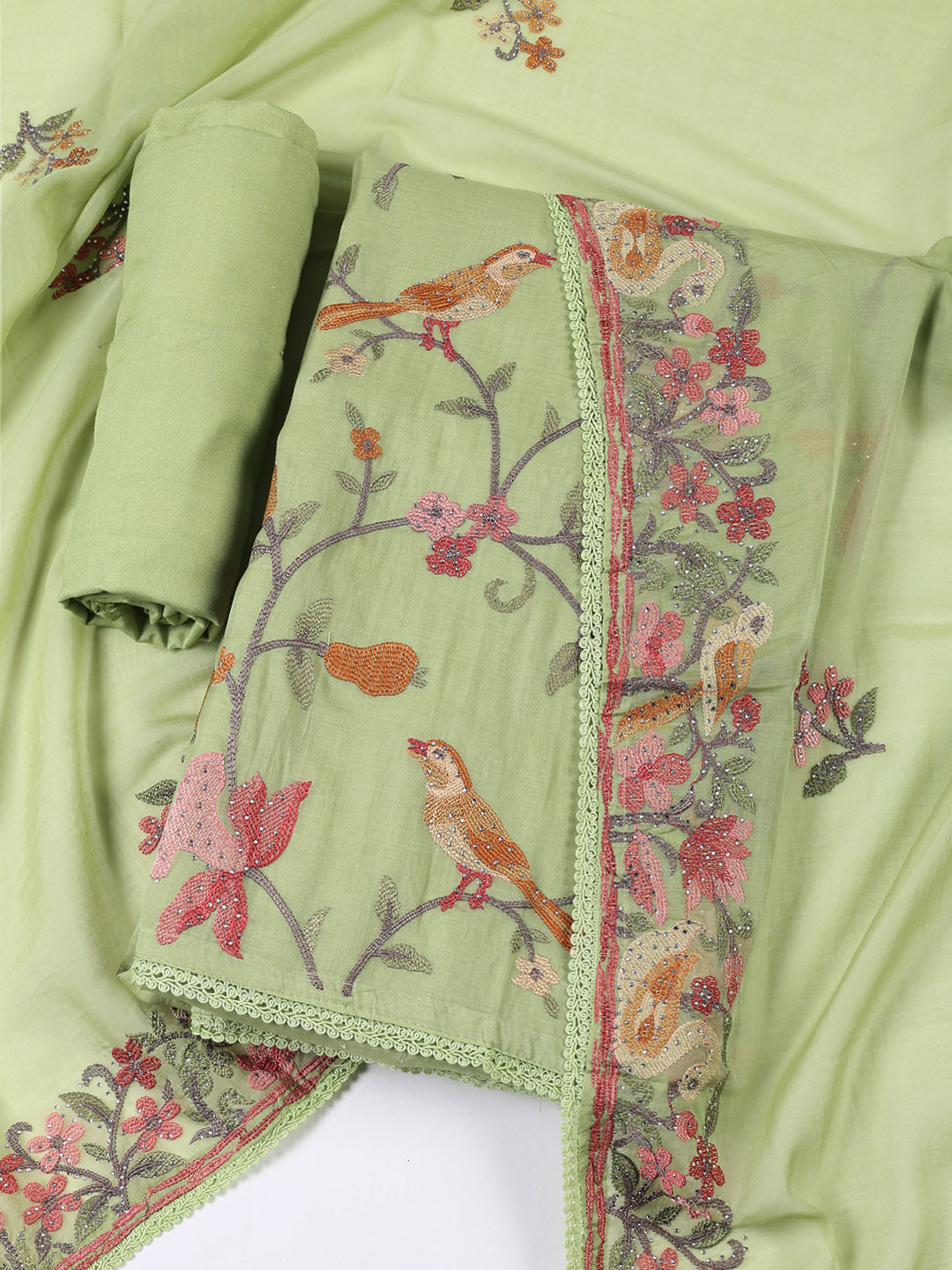 Embroidered Cotton Blend Unstitched Suit With Dupatta