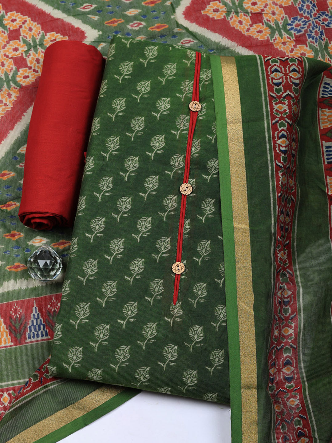 Embroidered Cotton Blend Unstitched Suit With Pant &amp; Dupatta