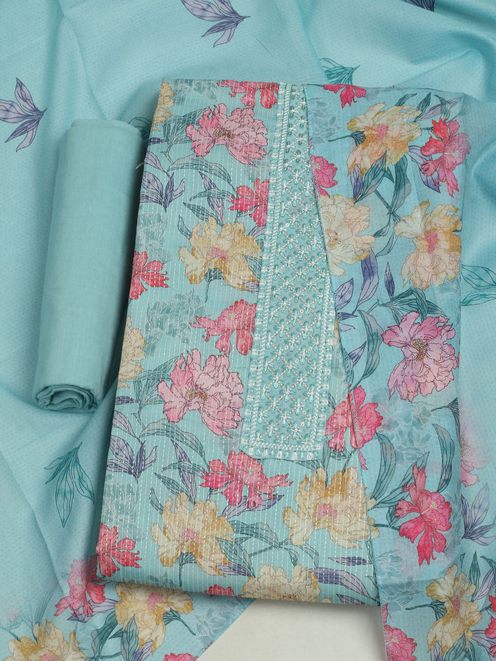 Printed Cotton Unstitched Suits Printed Suit With Pant &amp; Dupatta