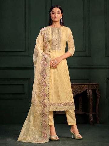 Embroidered Organza Unstitched Suit Piece With Dupatta