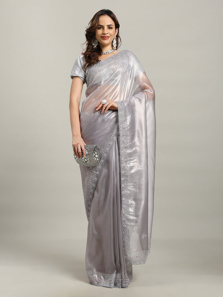 Sequence Embroidery Tissue Saree