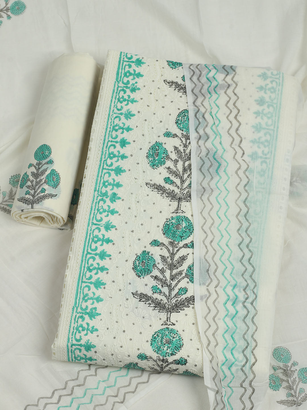 Embroidered Chanderi Unstitched Suit With Pant &amp; Dupatta