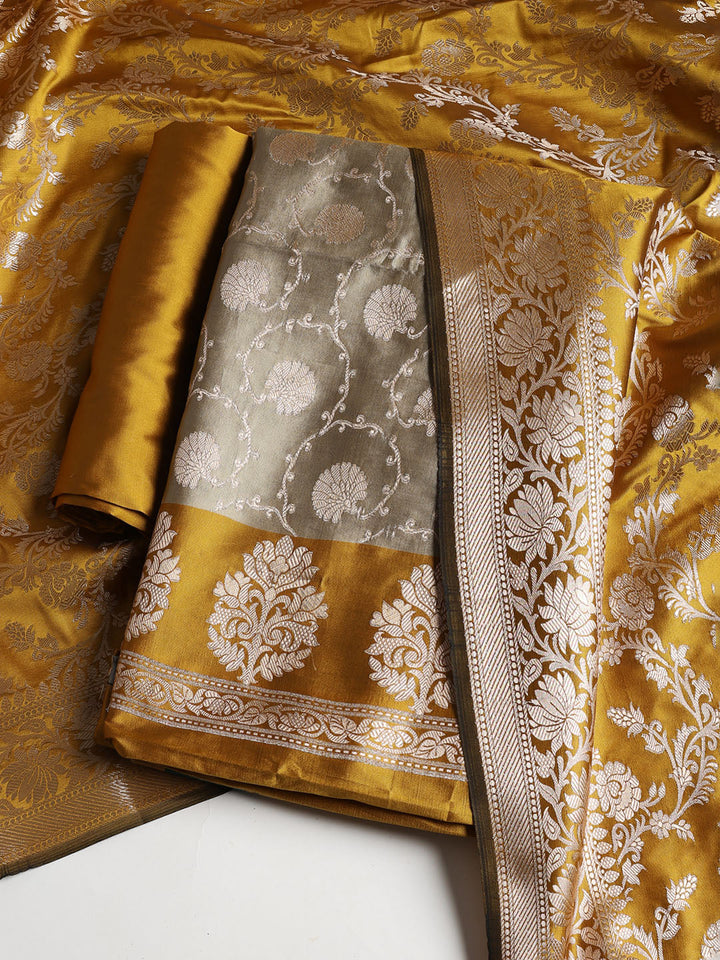 Woven Banarasi Chanderi Unstitched Suit With Dupatta