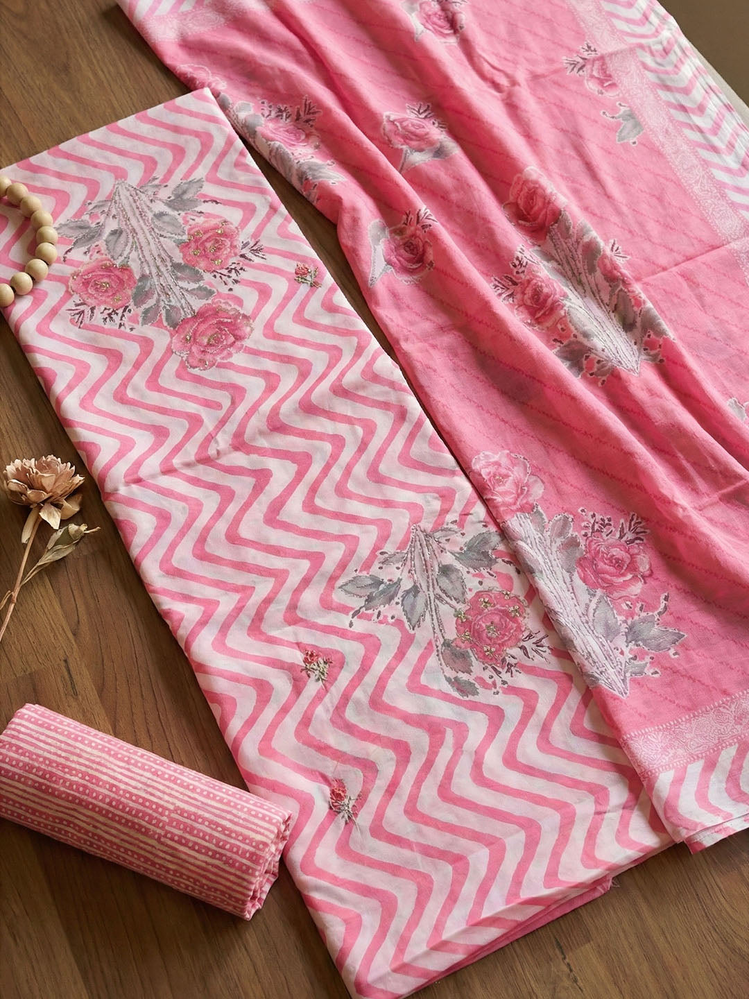 Printed Cotton Blend Unstitched Suit With Pant &amp; Dupatta