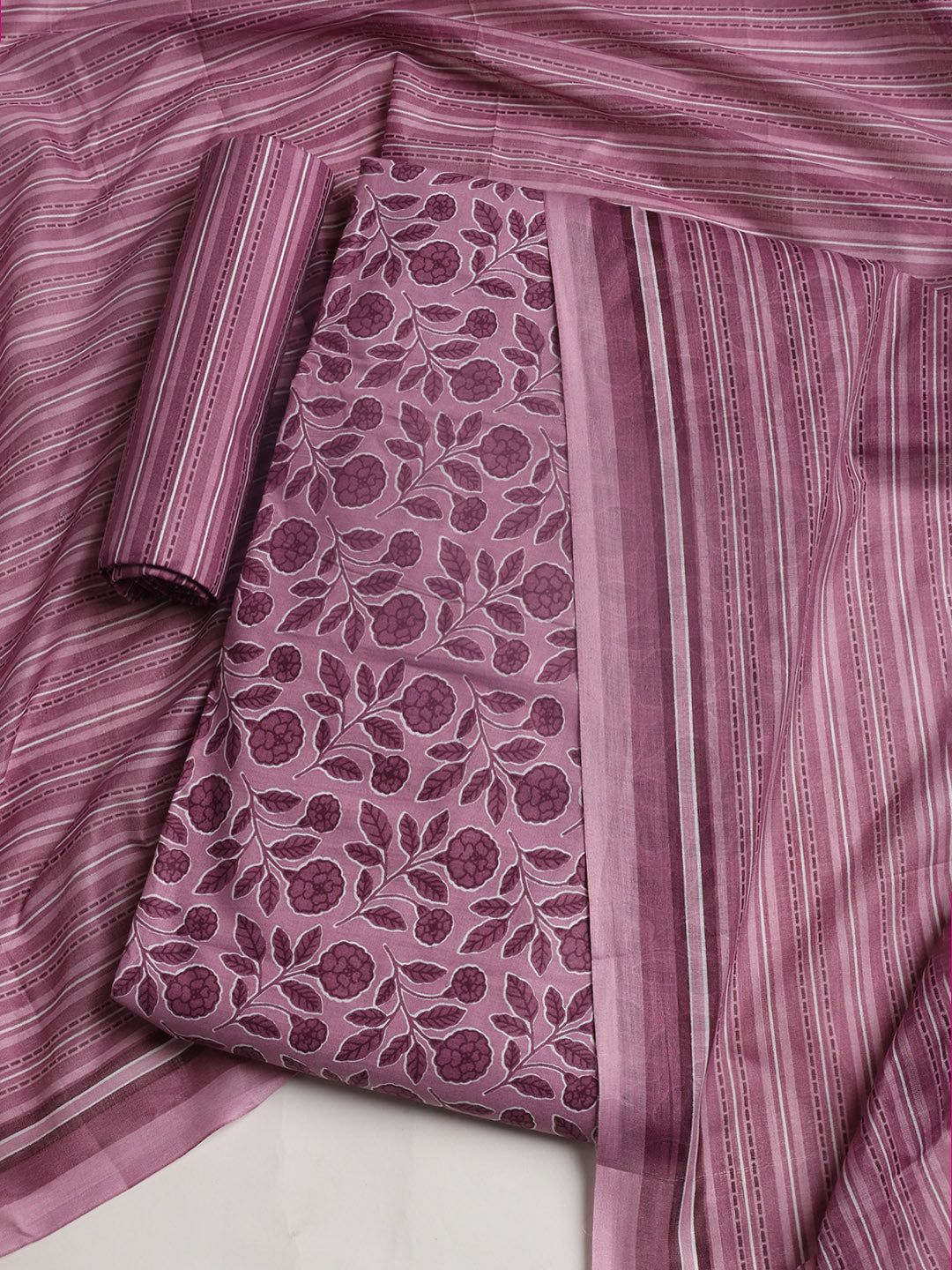 Printed Cotton Blend Unstitched Suit With Dupatta