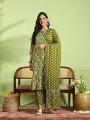 Printed Cotton Kurta With Pant & Dupatta