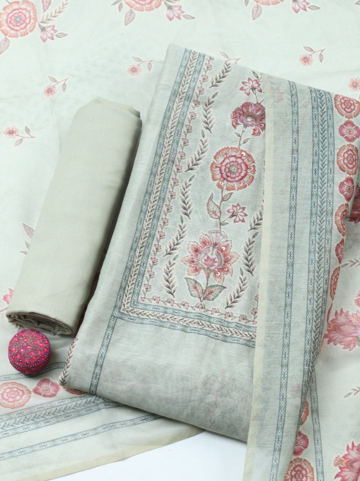 Embellished Chanderi Unstitched Suit With Pant &amp; Dupatta