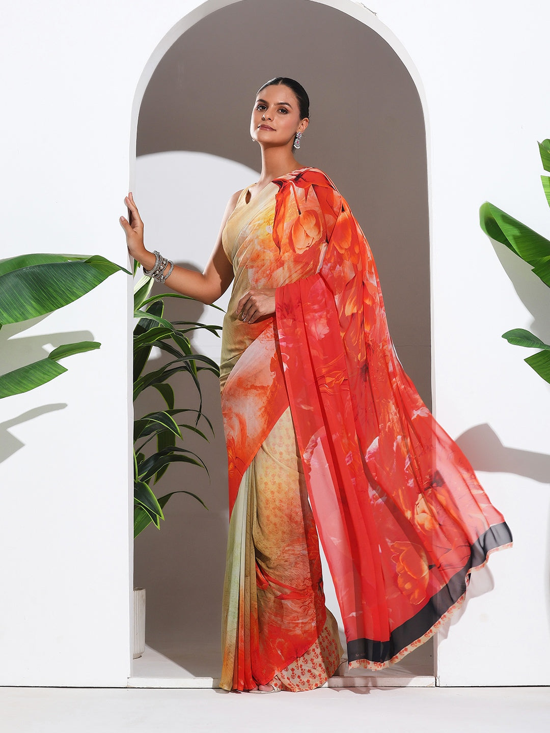 Floral Printed Georgette Saree