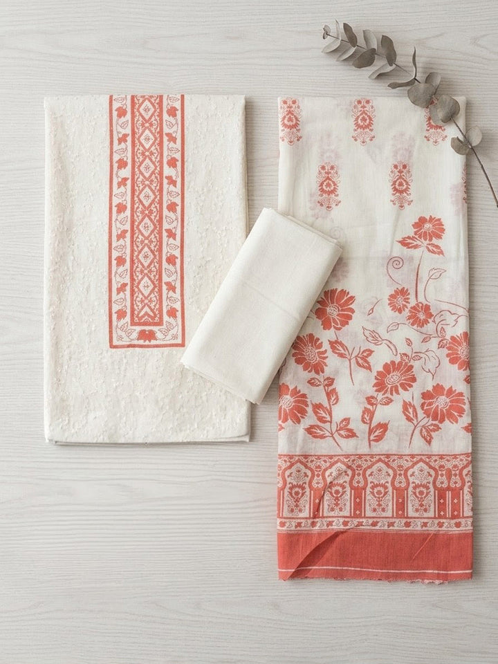 Printed Cotton Blend Unstitched Suit With Pant &amp; Dupatta
