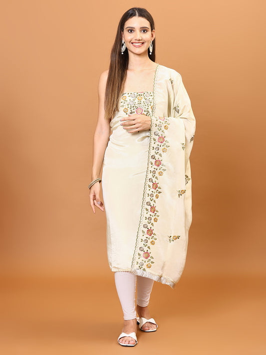 Neck Embroidered Tissue Unstitched Suit Piece With Dupatta