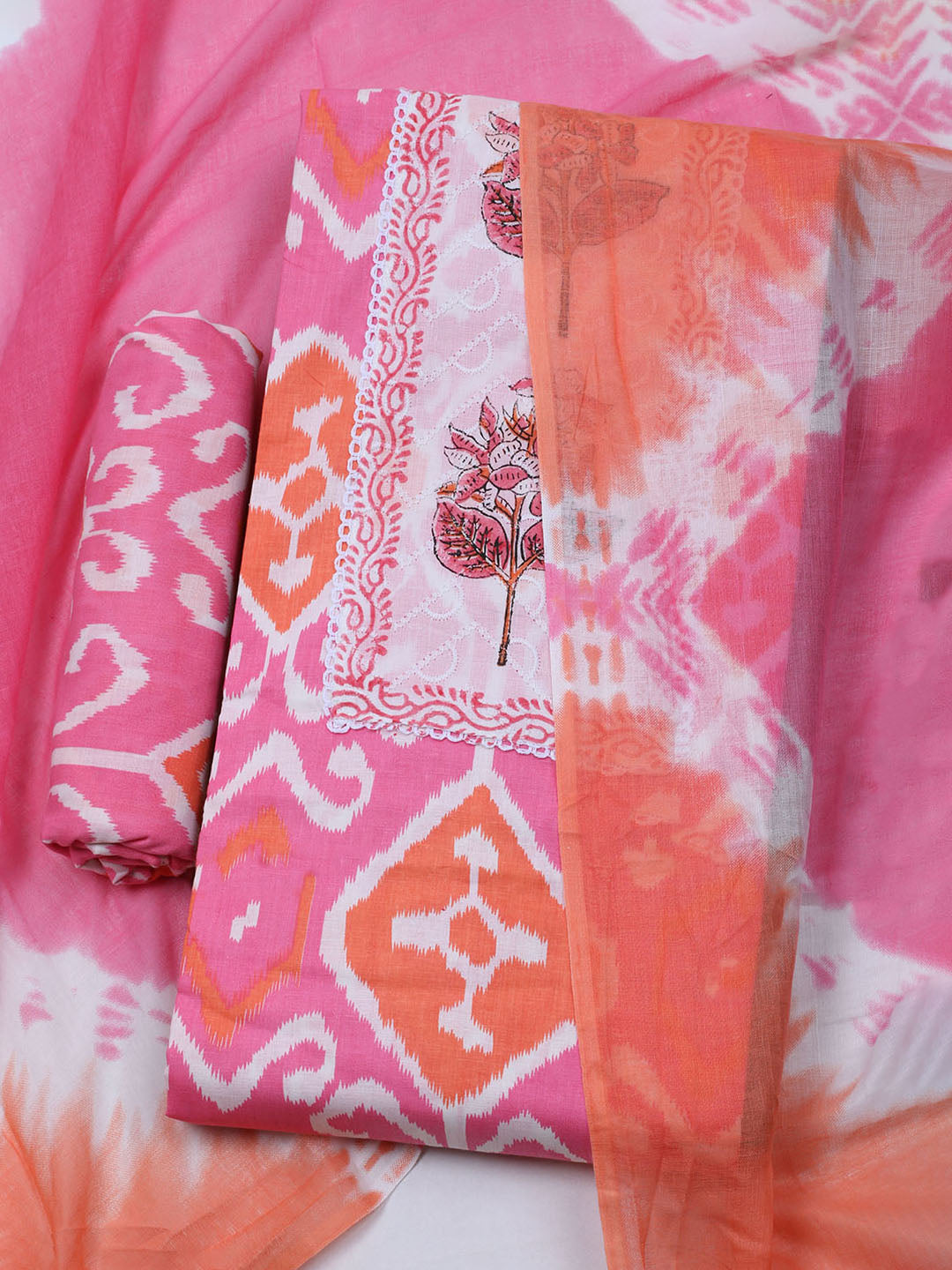 Printed Cotton Blend Unstitched Suit With Dupatta