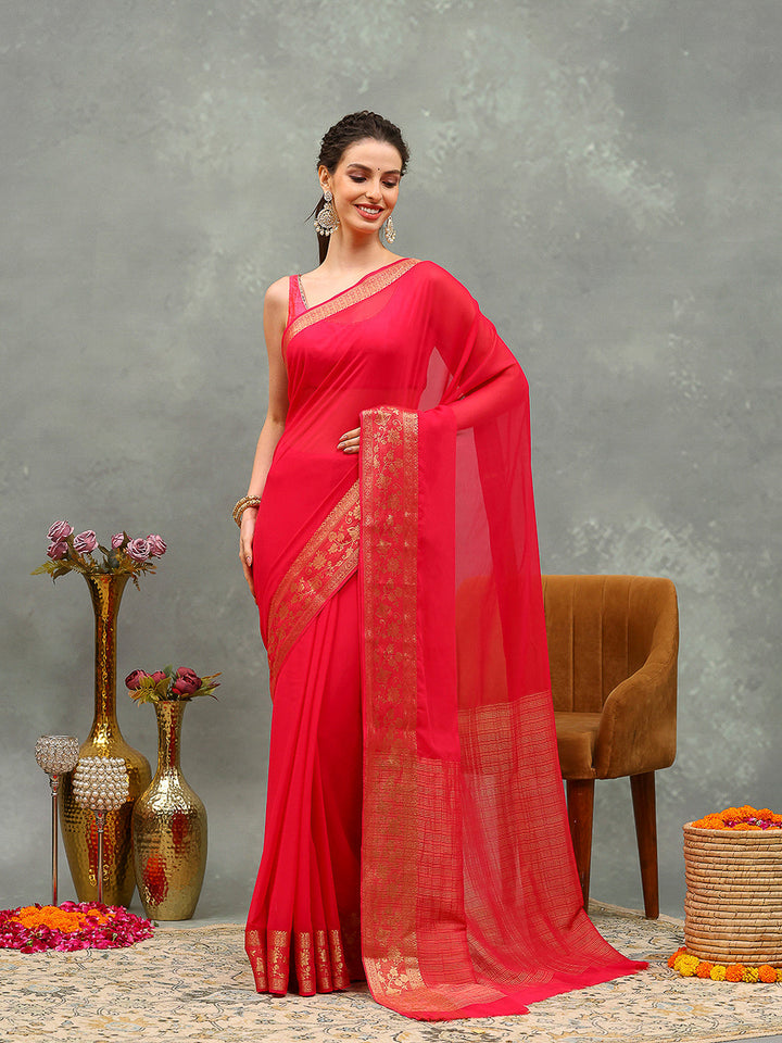 Zari Border Chiffon Woven Saree