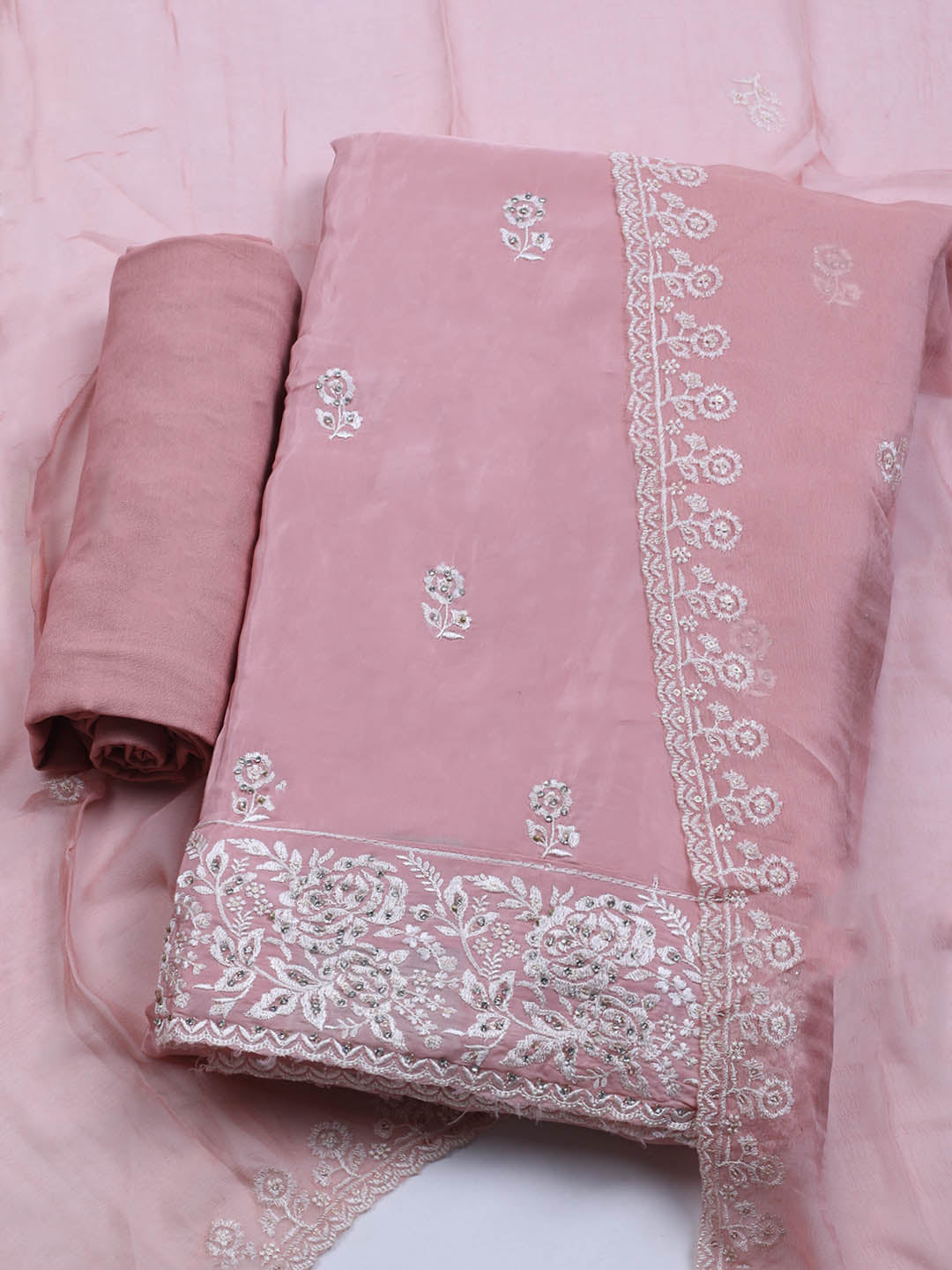 Embroidered Crepe Unstitched Suit With Dupatta